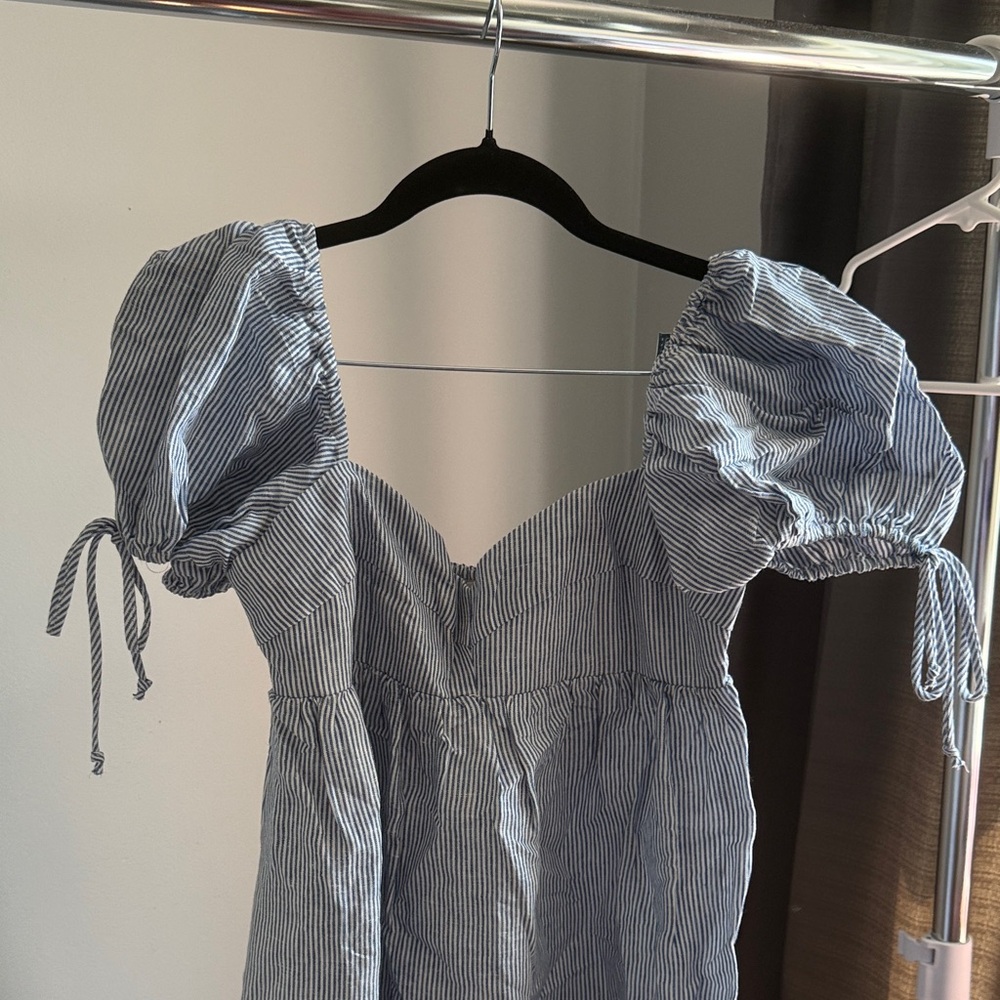 Olivaceous Blue and White Striped Dress